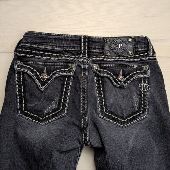 Miss Me Jeans Womens 27 Dark Gray Skinny JP5014SK-3 Embellished Pockets Denim - Picture 8 of 15